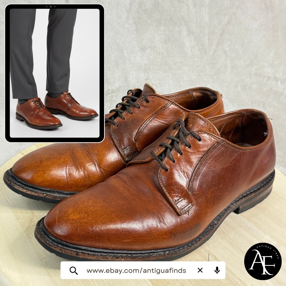 ALLEN EDMONDS Mens Dress Shoes Sz 9.5 Black Hills Plain-Toe Brown Leather Oxford